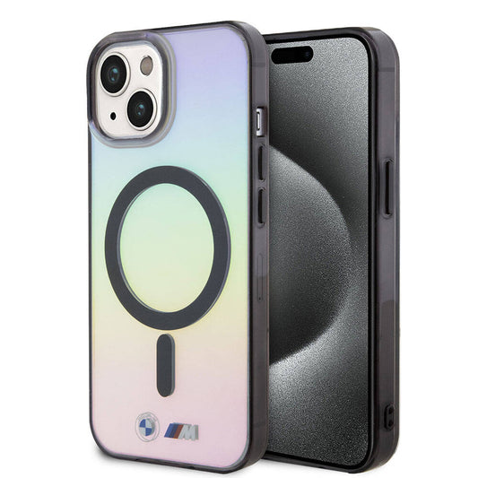 iPhone 15 Kılıf BMW M-safe Şarj Özellikli Transparan Renk Geçişli Iridescent Orjinal Lisanslı Kapak