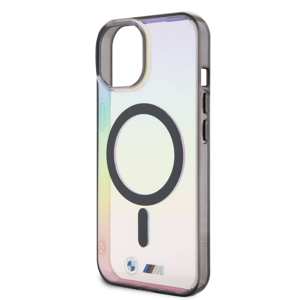 iPhone 15 Kılıf BMW M-safe Şarj Özellikli Transparan Renk Geçişli Iridescent Orjinal Lisanslı Kapak
