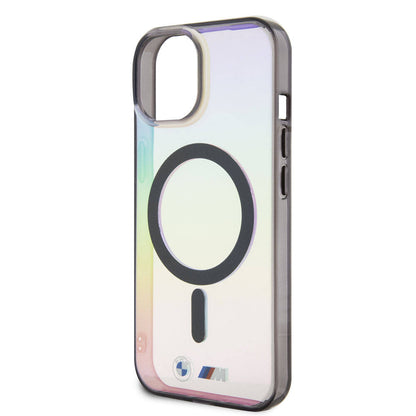 iPhone 15 Kılıf BMW M-safe Şarj Özellikli Transparan Renk Geçişli Iridescent Orjinal Lisanslı Kapak