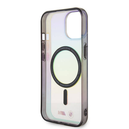 iPhone 15 Kılıf BMW M-safe Şarj Özellikli Transparan Renk Geçişli Iridescent Orjinal Lisanslı Kapak