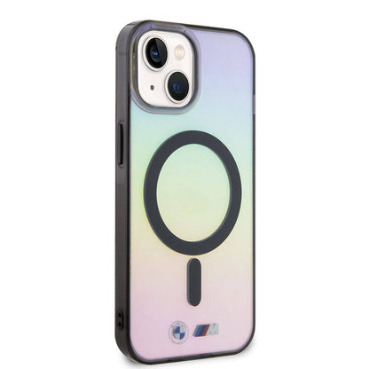 iPhone 15 Kılıf BMW M-safe Şarj Özellikli Transparan Renk Geçişli Iridescent Orjinal Lisanslı Kapak