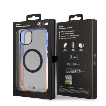iPhone 15 Kılıf BMW M-safe Şarj Özellikli Transparan Renkli Çerçeveli Orjinal Lisanslı Kapak