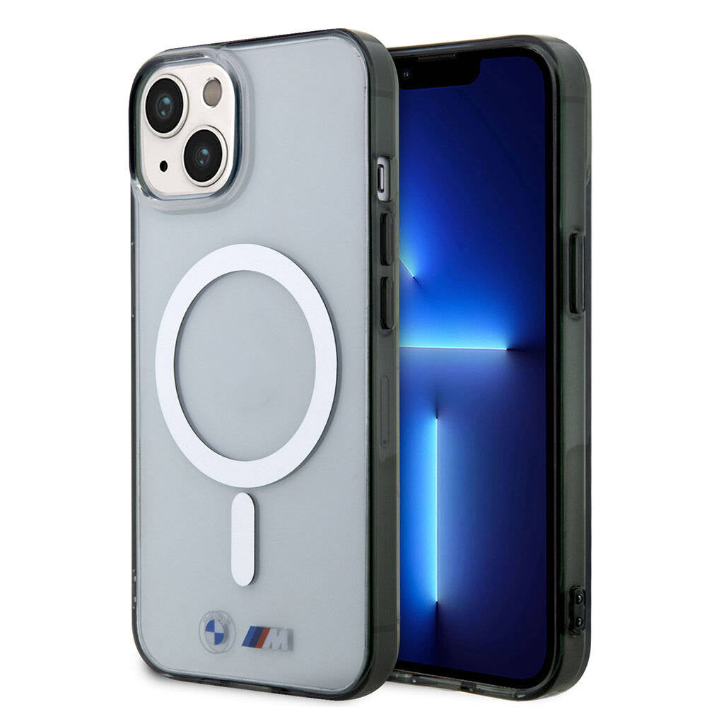 iPhone 15 Kılıf BMW M-safe Şarj Özellikli Transparan Silver Ring Orjinal Lisanslı Kapak