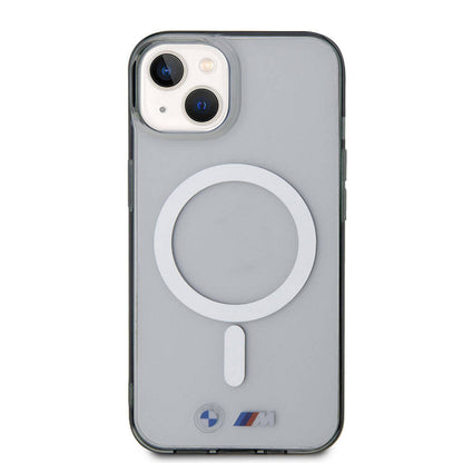 iPhone 15 Kılıf BMW M-safe Şarj Özellikli Transparan Silver Ring Orjinal Lisanslı Kapak
