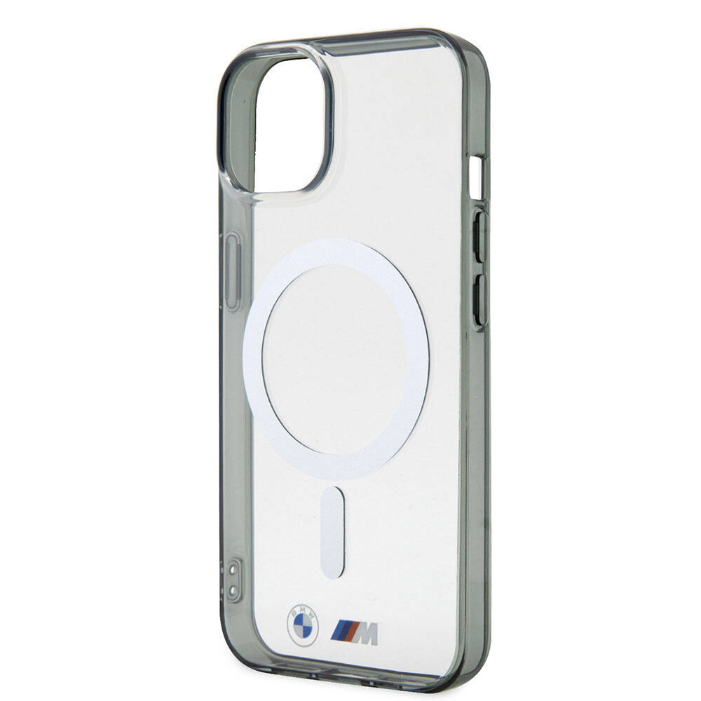 iPhone 15 Kılıf BMW M-safe Şarj Özellikli Transparan Silver Ring Orjinal Lisanslı Kapak