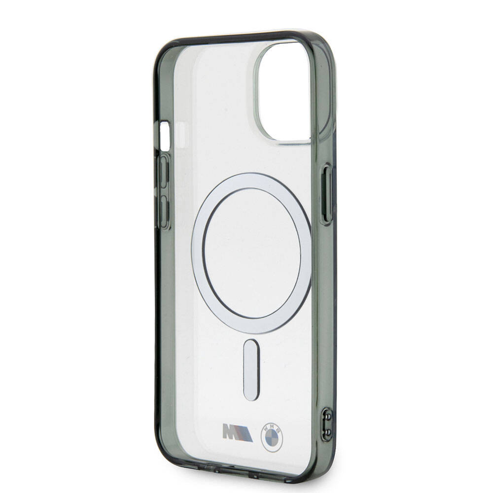 iPhone 15 Kılıf BMW M-safe Şarj Özellikli Transparan Silver Ring Orjinal Lisanslı Kapak
