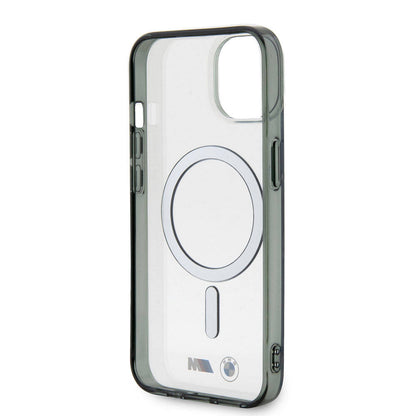 iPhone 15 Kılıf BMW M-safe Şarj Özellikli Transparan Silver Ring Orjinal Lisanslı Kapak