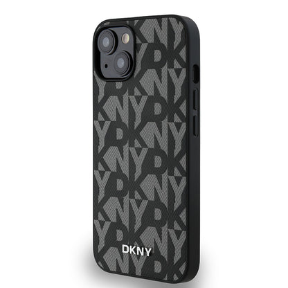 iPhone 15 Kılıf DKNY Orjinal Lisanslı M-safe Şarj Özellikli 3D Yazılı Grid Pattern Kapak