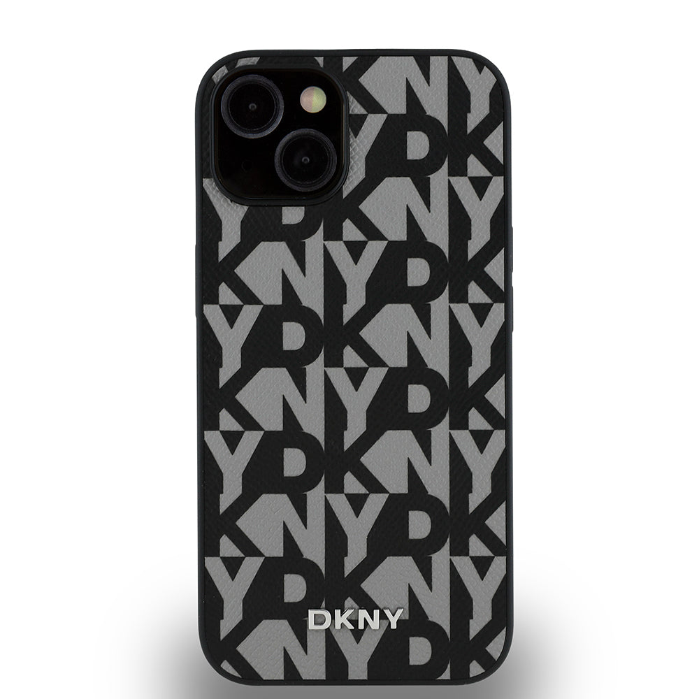 iPhone 15 Kılıf DKNY Orjinal Lisanslı M-safe Şarj Özellikli 3D Yazılı Grid Pattern Kapak
