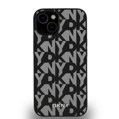 iPhone 15 Kılıf DKNY Orjinal Lisanslı M-safe Şarj Özellikli 3D Yazılı Grid Pattern Kapak
