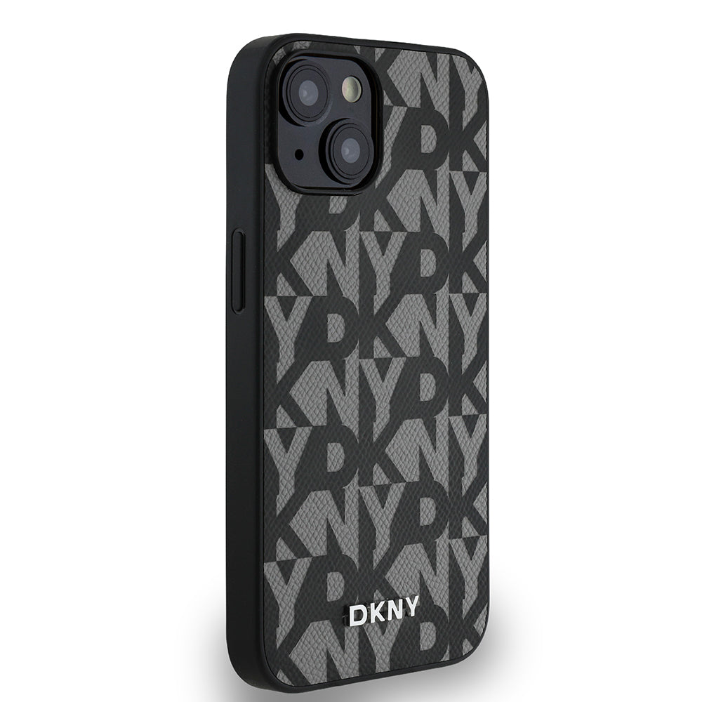 iPhone 15 Kılıf DKNY Orjinal Lisanslı M-safe Şarj Özellikli 3D Yazılı Grid Pattern Kapak