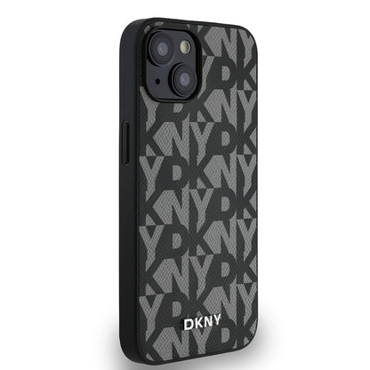 iPhone 15 Kılıf DKNY Orjinal Lisanslı M-safe Şarj Özellikli 3D Yazılı Grid Pattern Kapak