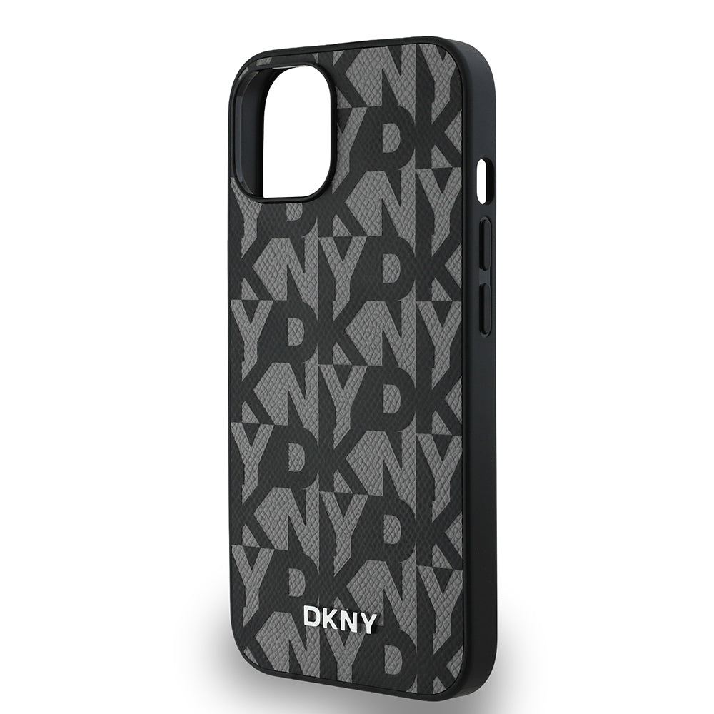 iPhone 15 Kılıf DKNY Orjinal Lisanslı M-safe Şarj Özellikli 3D Yazılı Grid Pattern Kapak