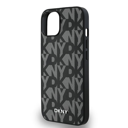 iPhone 15 Kılıf DKNY Orjinal Lisanslı M-safe Şarj Özellikli 3D Yazılı Grid Pattern Kapak