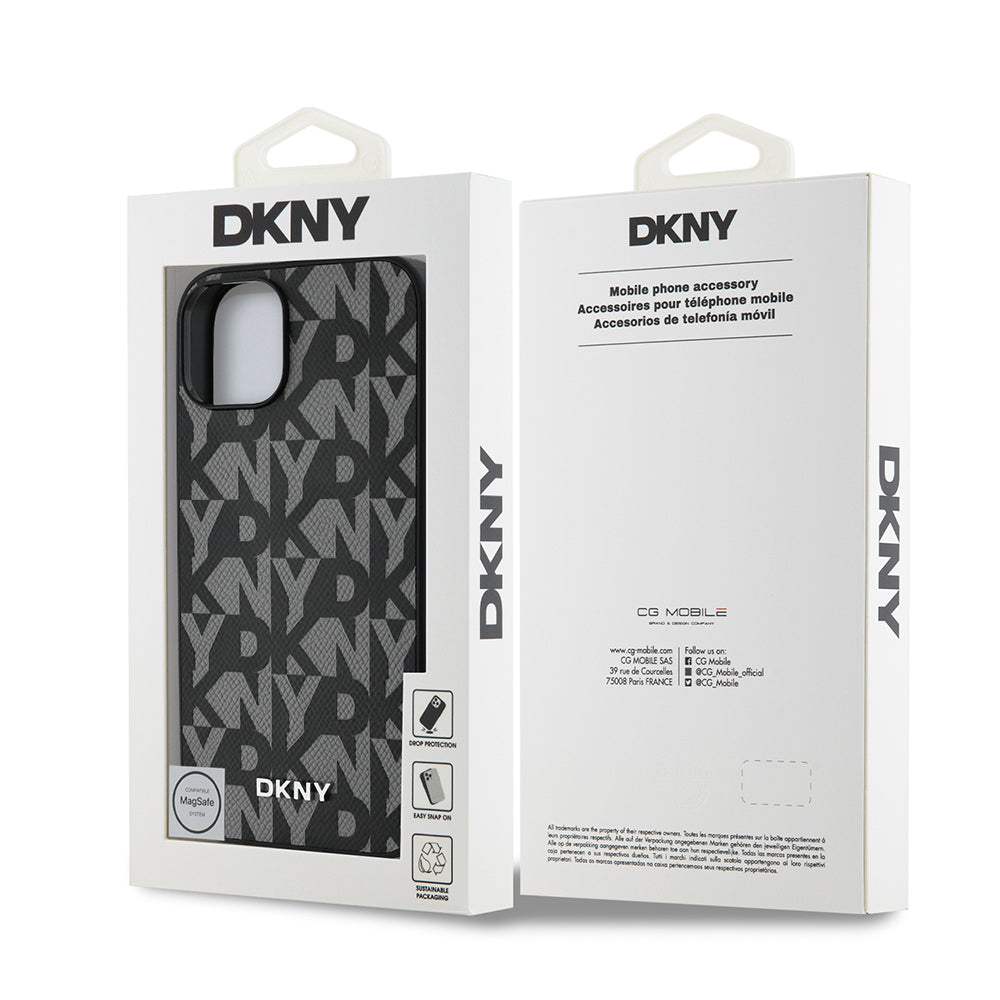 iPhone 15 Kılıf DKNY Orjinal Lisanslı M-safe Şarj Özellikli 3D Yazılı Grid Pattern Kapak