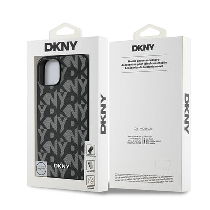 iPhone 15 Kılıf DKNY Orjinal Lisanslı M-safe Şarj Özellikli 3D Yazılı Grid Pattern Kapak