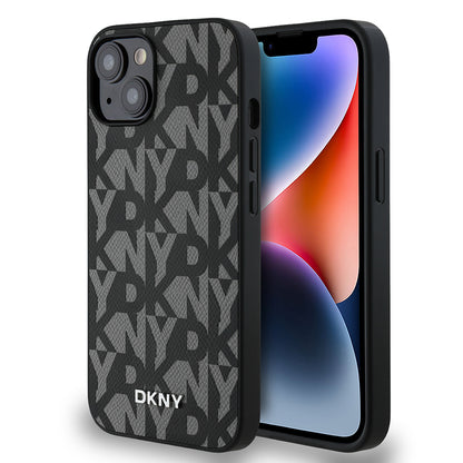 iPhone 15 Kılıf DKNY Orjinal Lisanslı M-safe Şarj Özellikli 3D Yazılı Grid Pattern Kapak