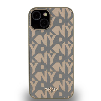 iPhone 15 Kılıf DKNY Orjinal Lisanslı M-safe Şarj Özellikli 3D Yazılı Grid Pattern Kapak