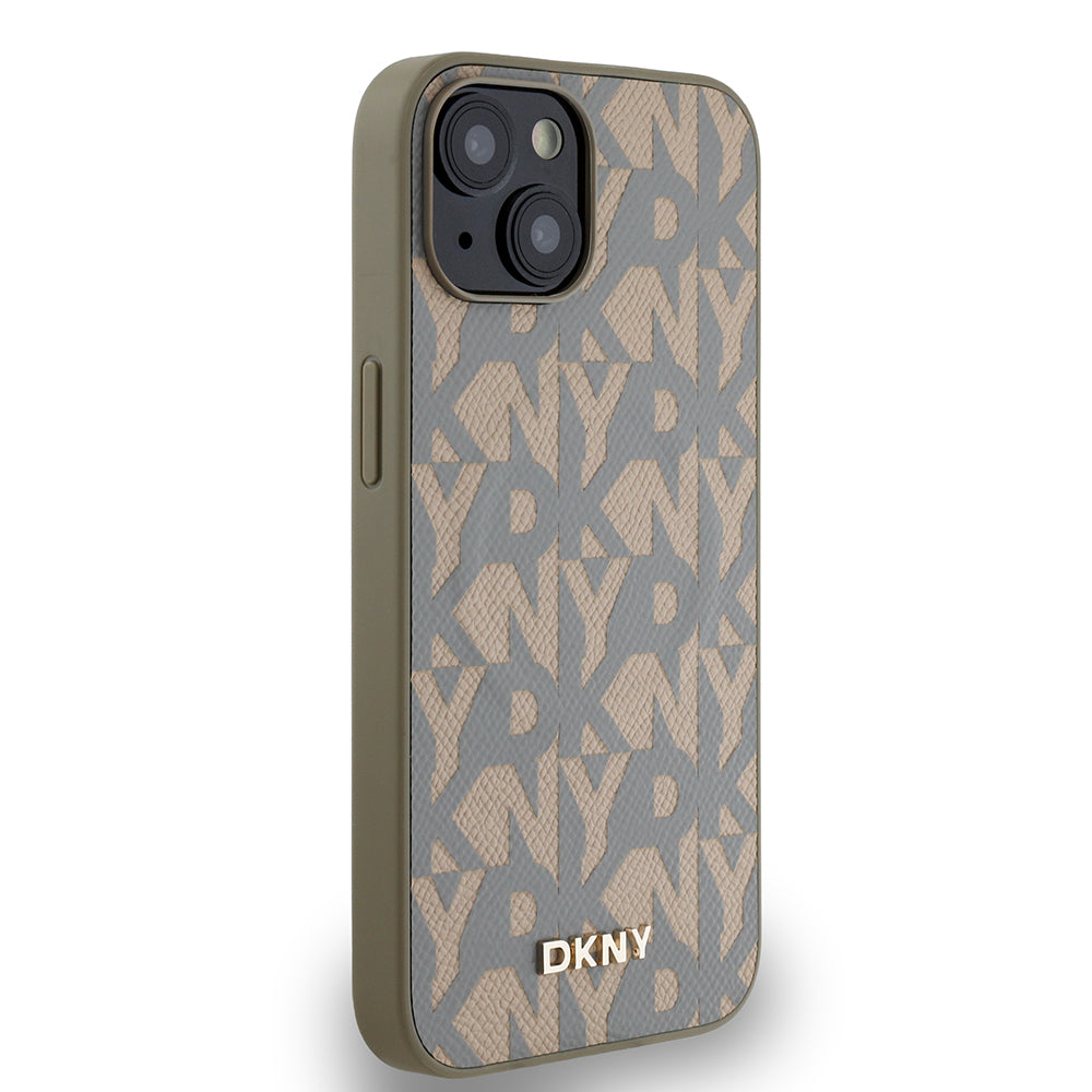 iPhone 15 Kılıf DKNY Orjinal Lisanslı M-safe Şarj Özellikli 3D Yazılı Grid Pattern Kapak