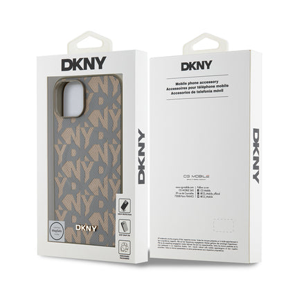 iPhone 15 Kılıf DKNY Orjinal Lisanslı M-safe Şarj Özellikli 3D Yazılı Grid Pattern Kapak