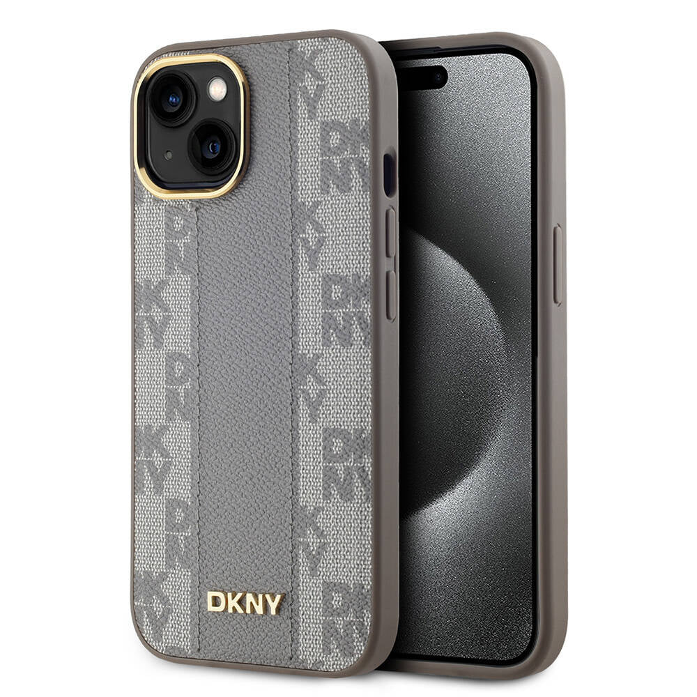 iPhone 15 Kılıf DKNY Orjinal Lisanslı M-safe Şarj Özellikli 3D Yazılı Checkered Pattern Kapak