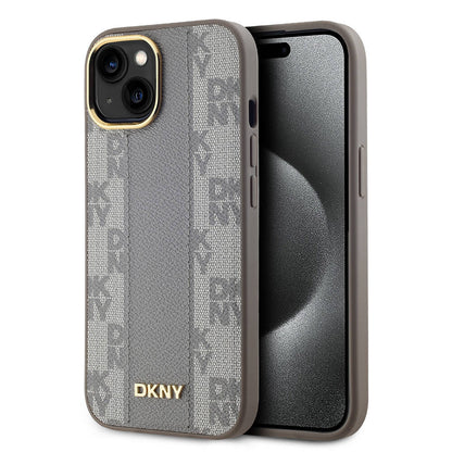 iPhone 15 Kılıf DKNY Orjinal Lisanslı M-safe Şarj Özellikli 3D Yazılı Checkered Pattern Kapak