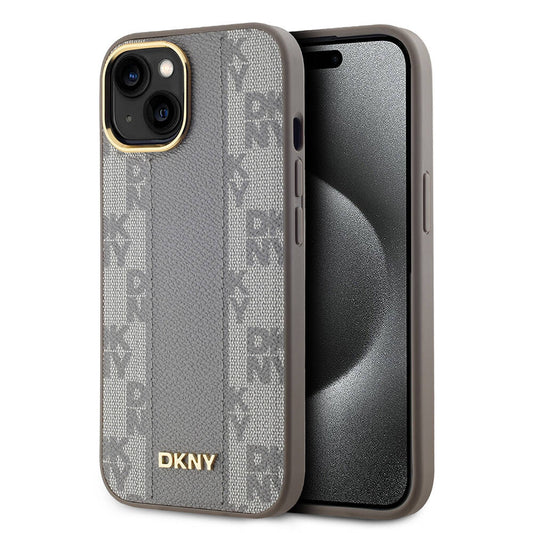 iPhone 15 Kılıf DKNY Orjinal Lisanslı M-safe Şarj Özellikli 3D Yazılı Checkered Pattern Kapak