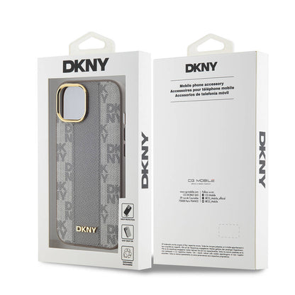 iPhone 15 Kılıf DKNY Orjinal Lisanslı M-safe Şarj Özellikli 3D Yazılı Checkered Pattern Kapak