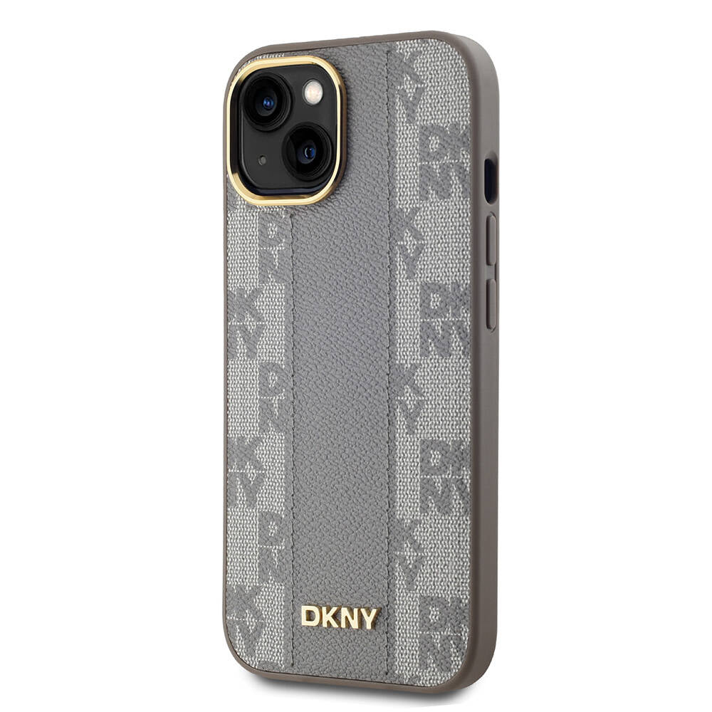 iPhone 15 Kılıf DKNY Orjinal Lisanslı M-safe Şarj Özellikli 3D Yazılı Checkered Pattern Kapak