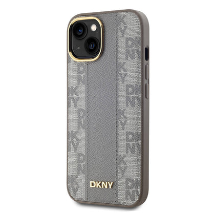 iPhone 15 Kılıf DKNY Orjinal Lisanslı M-safe Şarj Özellikli 3D Yazılı Checkered Pattern Kapak