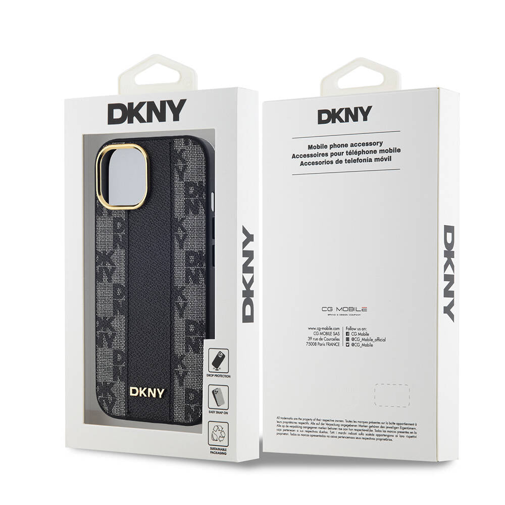 iPhone 15 Kılıf DKNY Orjinal Lisanslı M-safe Şarj Özellikli 3D Yazılı Checkered Pattern Kapak