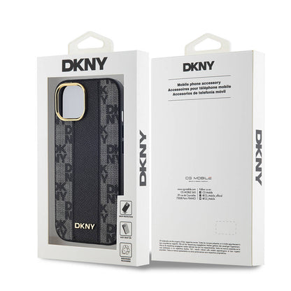 iPhone 15 Kılıf DKNY Orjinal Lisanslı M-safe Şarj Özellikli 3D Yazılı Checkered Pattern Kapak