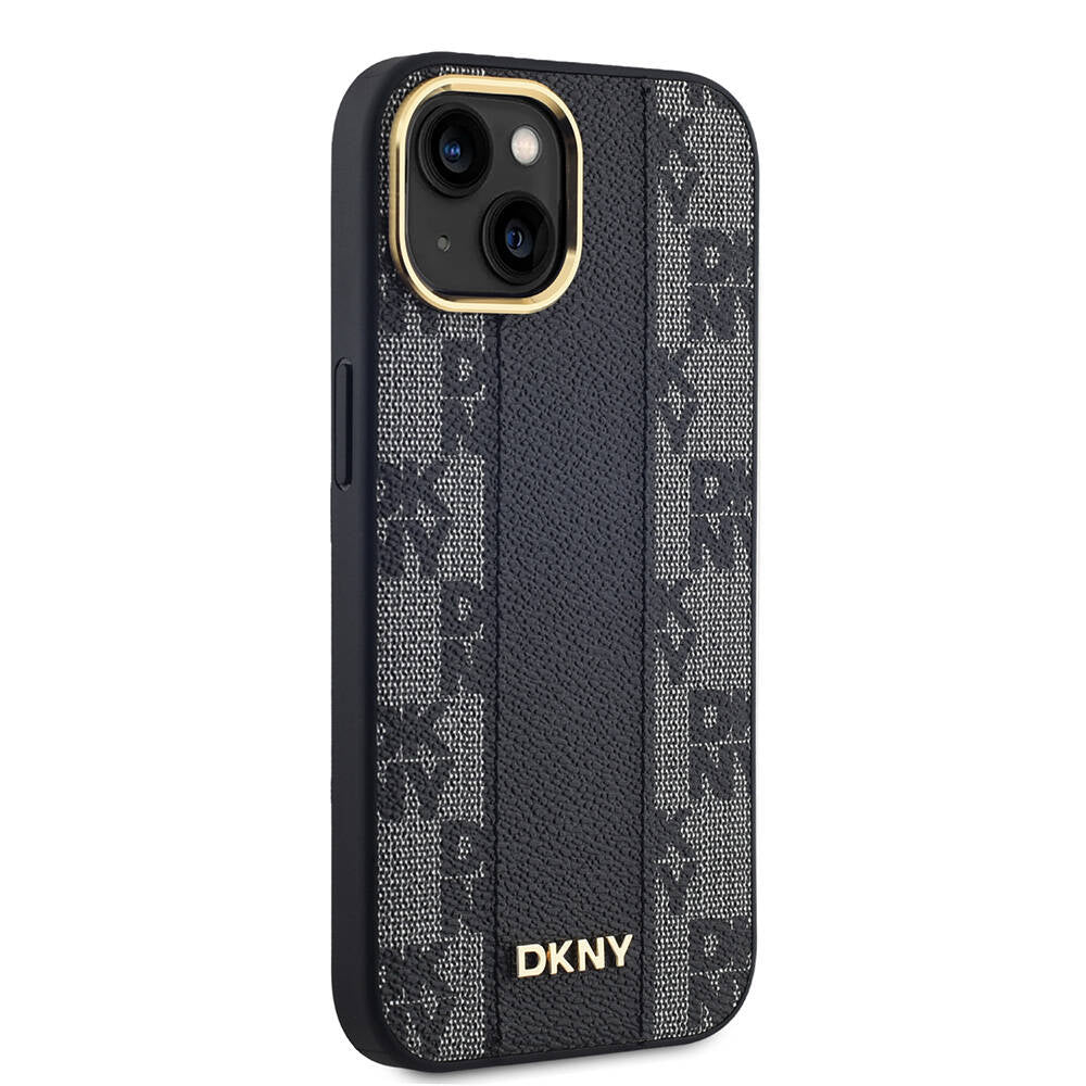 iPhone 15 Kılıf DKNY Orjinal Lisanslı M-safe Şarj Özellikli 3D Yazılı Checkered Pattern Kapak