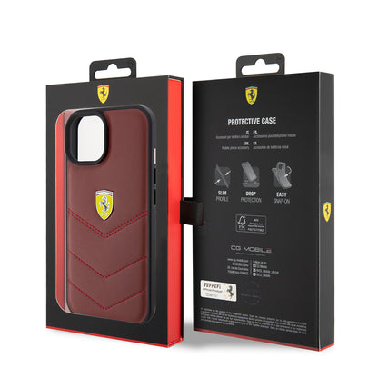 iPhone 15 Kılıf Ferrari Orjinal Lisanslı Deri Dikişli Arka Yüzey Metal Logo Tasarımlı Kapak