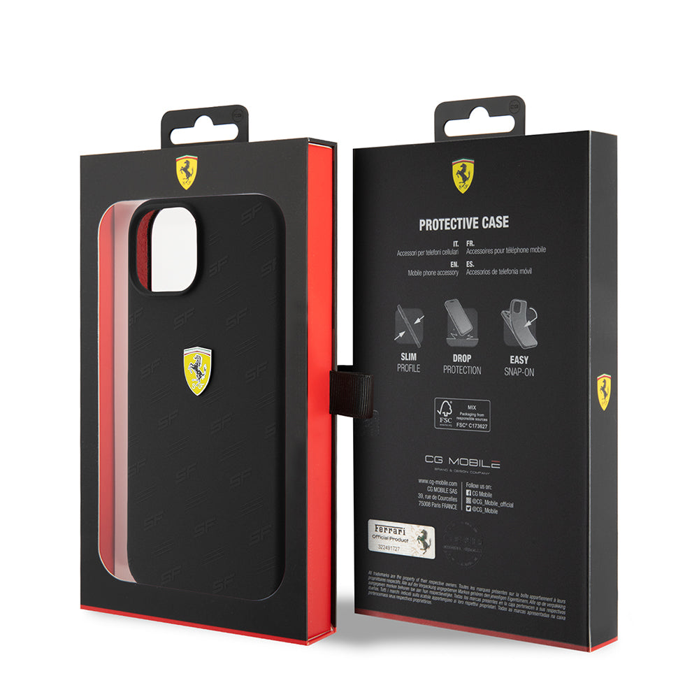 iPhone 15 Kılıf Ferrari Orjinal Lisanslı Metal Logolu SF Yazılı Kapak