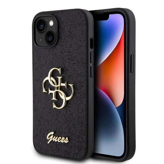 iPhone 15 Kılıf Guess Orjinal Lisanslı 4G Büyük Metal Logolu Glitter Kapak