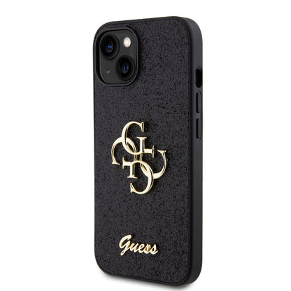 iPhone 15 Kılıf Guess Orjinal Lisanslı 4G Büyük Metal Logolu Glitter Kapak