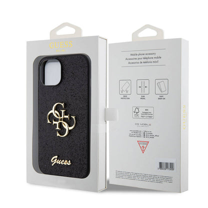 iPhone 15 Kılıf Guess Orjinal Lisanslı 4G Büyük Metal Logolu Glitter Kapak