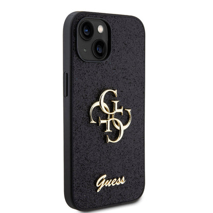 iPhone 15 Kılıf Guess Orjinal Lisanslı 4G Büyük Metal Logolu Glitter Kapak
