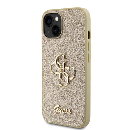 iPhone 15 Kılıf Guess Orjinal Lisanslı 4G Büyük Metal Logolu Glitter Kapak
