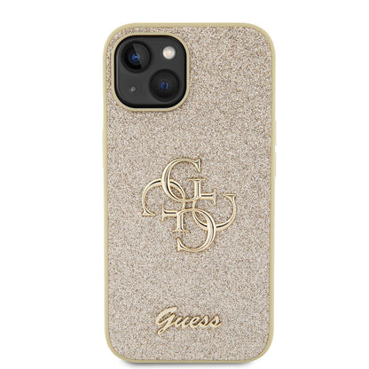 iPhone 15 Kılıf Guess Orjinal Lisanslı 4G Büyük Metal Logolu Glitter Kapak