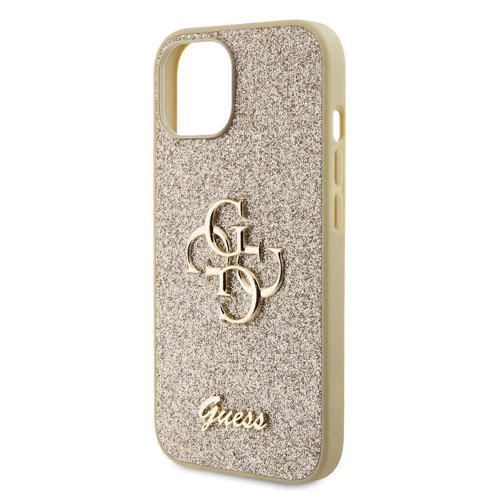 iPhone 15 Kılıf Guess Orjinal Lisanslı 4G Büyük Metal Logolu Glitter Kapak