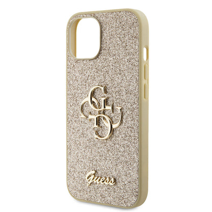 iPhone 15 Kılıf Guess Orjinal Lisanslı 4G Büyük Metal Logolu Glitter Kapak