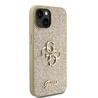 iPhone 15 Kılıf Guess Orjinal Lisanslı 4G Büyük Metal Logolu Glitter Kapak