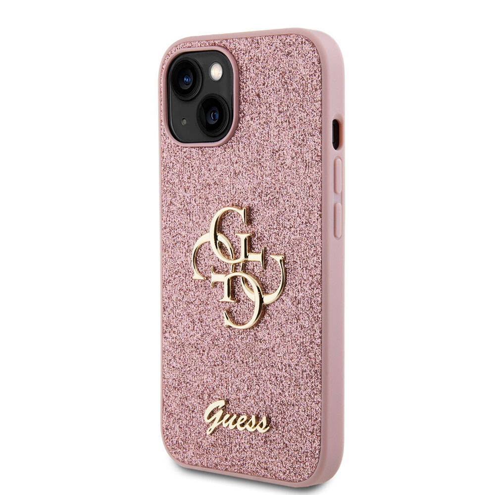 iPhone 15 Kılıf Guess Orjinal Lisanslı 4G Büyük Metal Logolu Glitter Kapak
