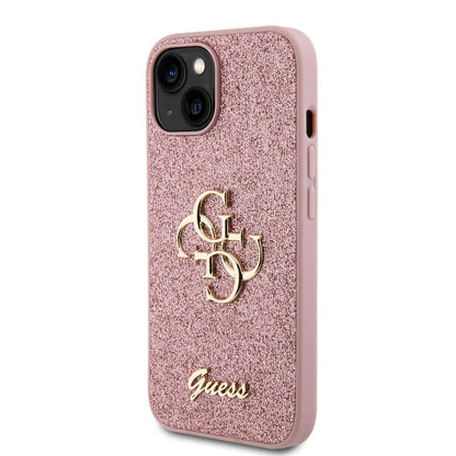 iPhone 15 Kılıf Guess Orjinal Lisanslı 4G Büyük Metal Logolu Glitter Kapak
