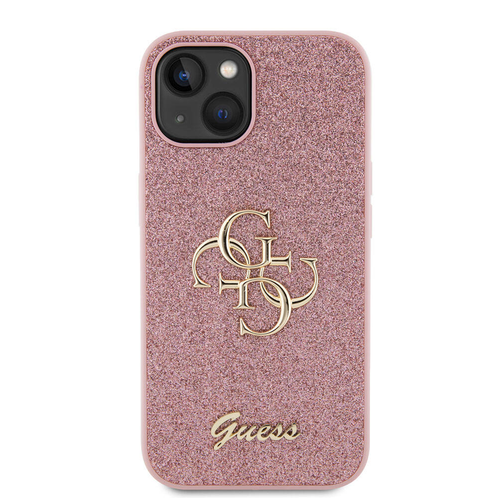 iPhone 15 Kılıf Guess Orjinal Lisanslı 4G Büyük Metal Logolu Glitter Kapak