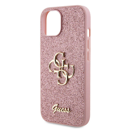 iPhone 15 Kılıf Guess Orjinal Lisanslı 4G Büyük Metal Logolu Glitter Kapak