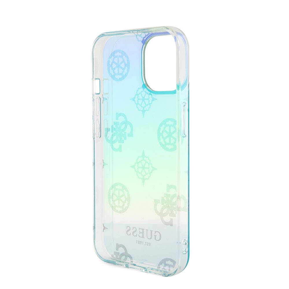 iPhone 15 Kılıf Guess Orjinal Lisanslı Desenli Yazı Logolu Askı İpli Holografik Glitter Peony Kapak
