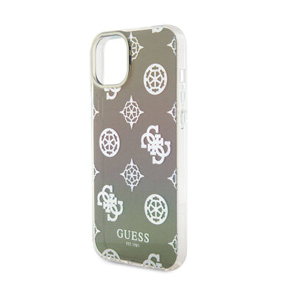 iPhone 15 Kılıf Guess Orjinal Lisanslı Desenli Yazı Logolu Askı İpli Holografik Glitter Peony Kapak